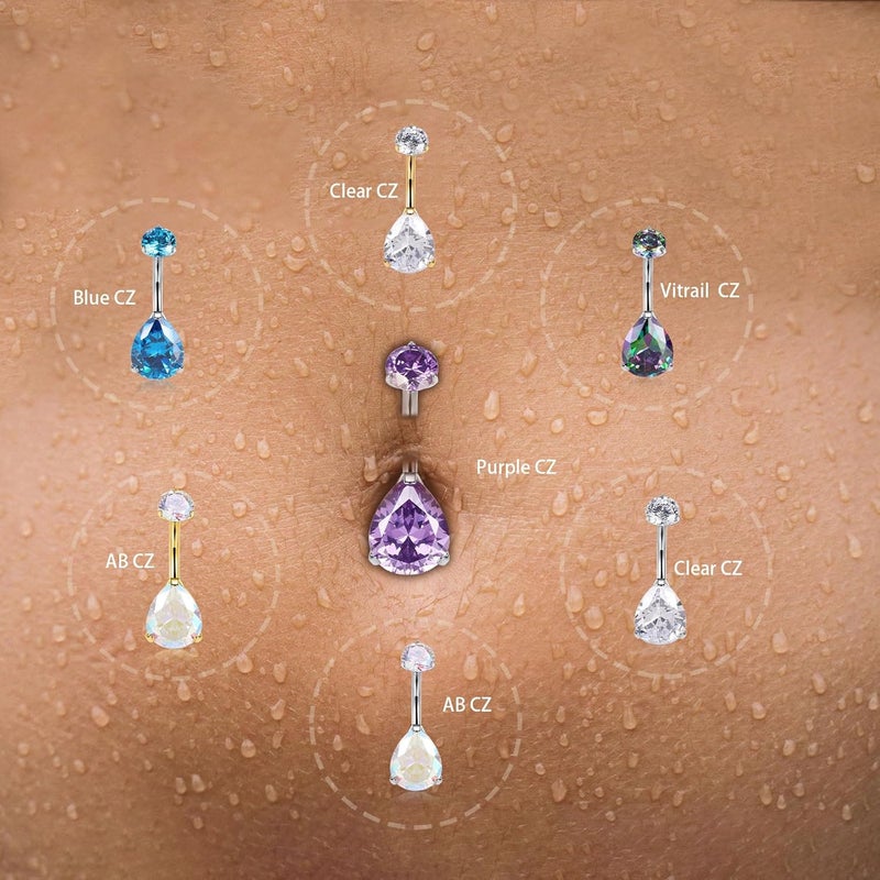 AROWRO Store Gold Belly Button Ring G23 Titanium Hypoallergenic 14G belly ring for Women Men Teardrop Navel Piercing Jewelry 10mm Barbell With Cubic Zircon - Image 4